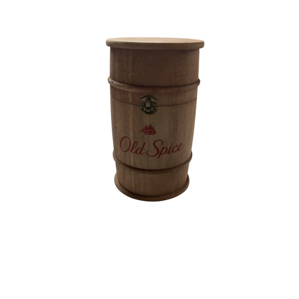 Vintage Old Spice Wooden Barrel Trinket Box Hinged Lid Shulton Style Decor